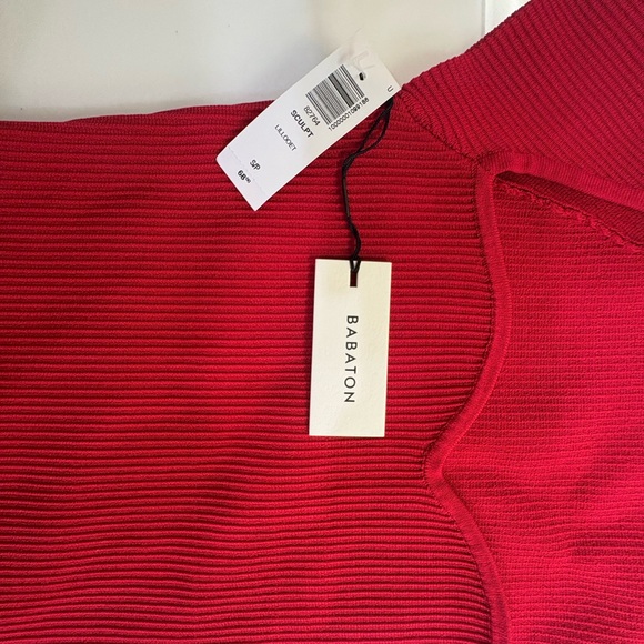 Aritzia - NWT Babaton Red Ribbed Women's Sweetheart Neckline Cap Sleeve Top - Picture 5 of 10